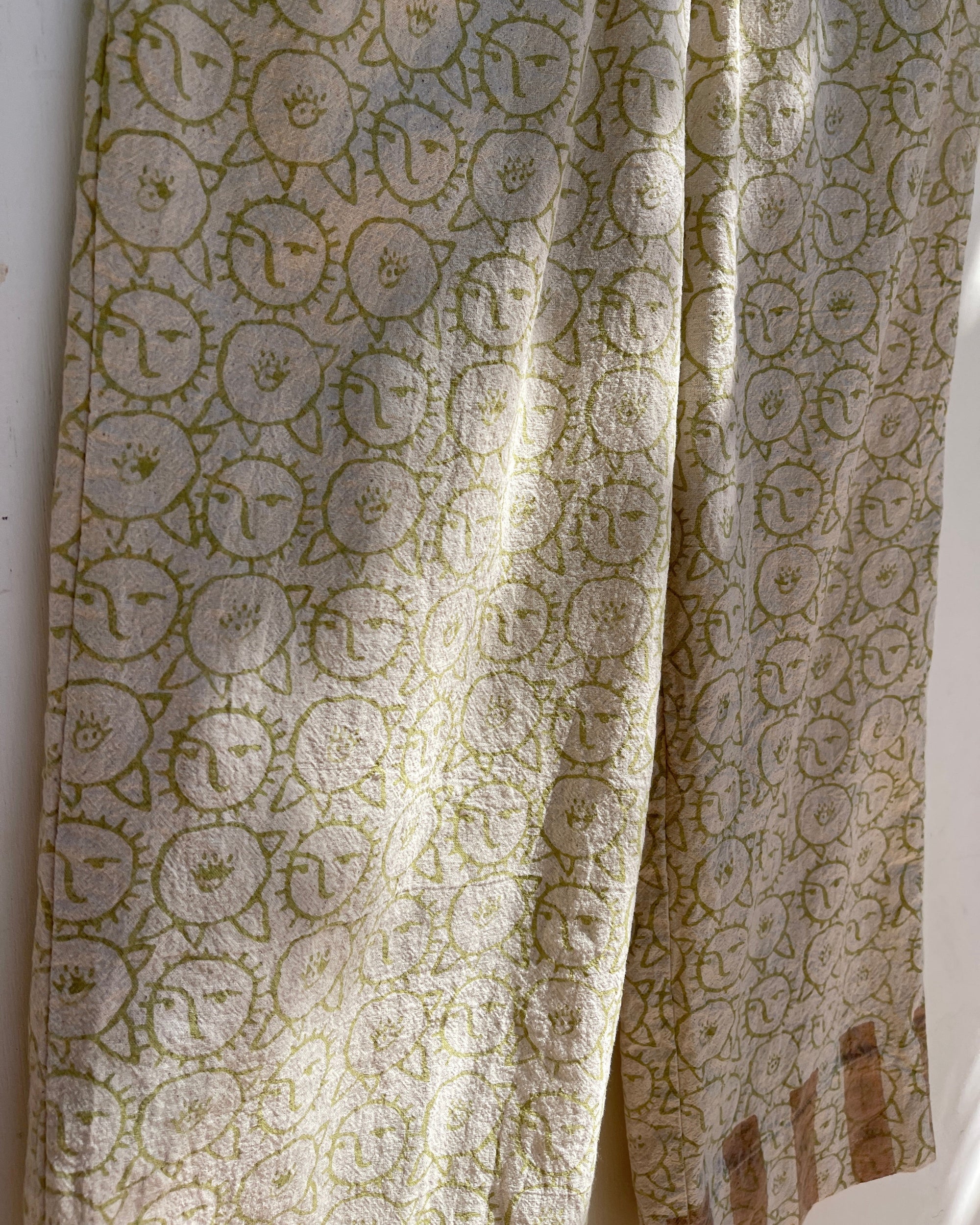 Beachcomber Tie Cotton Pants in Sun Flower Block-Print