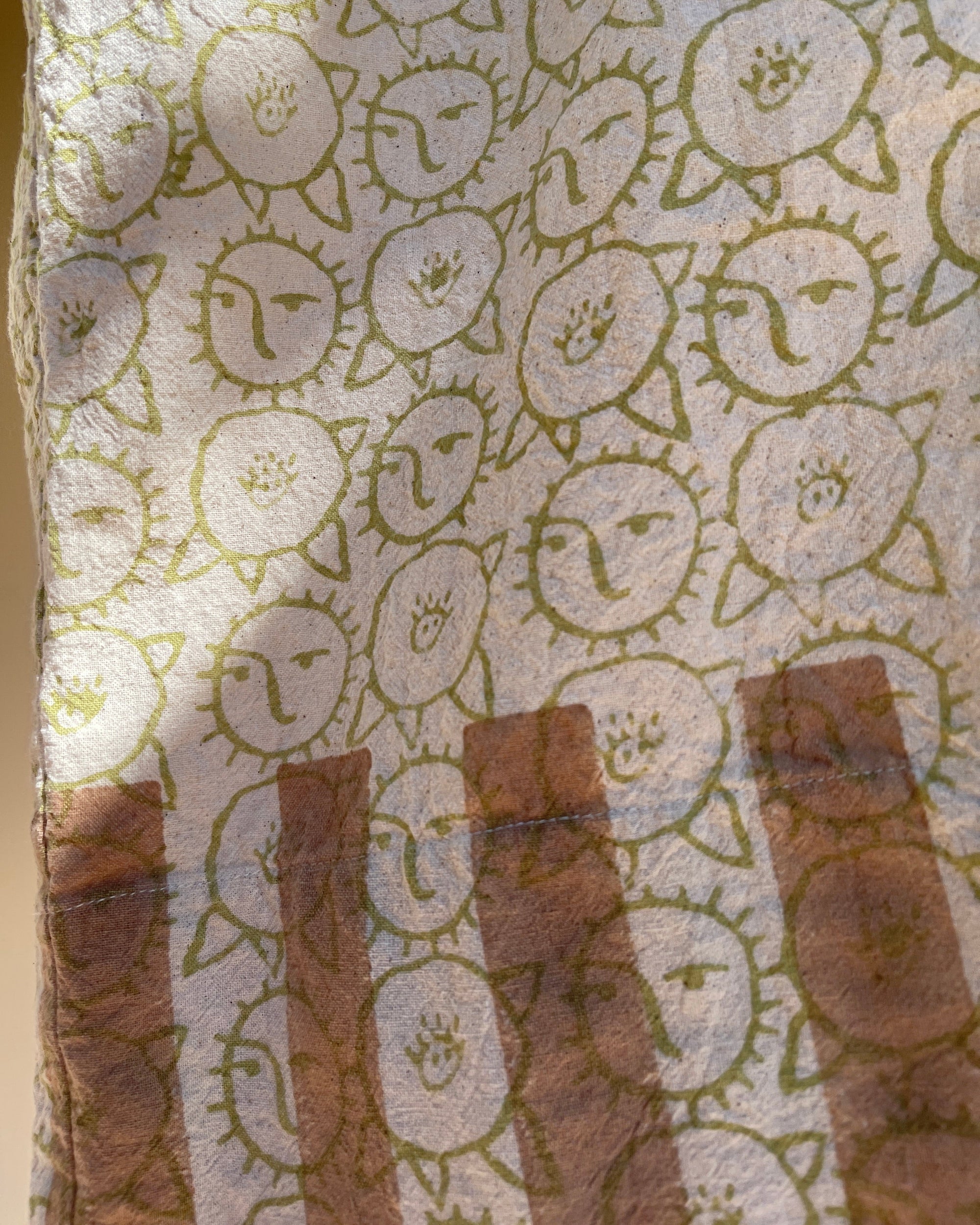 Beachcomber Tie Cotton Pants in Sun Flower Block-Print