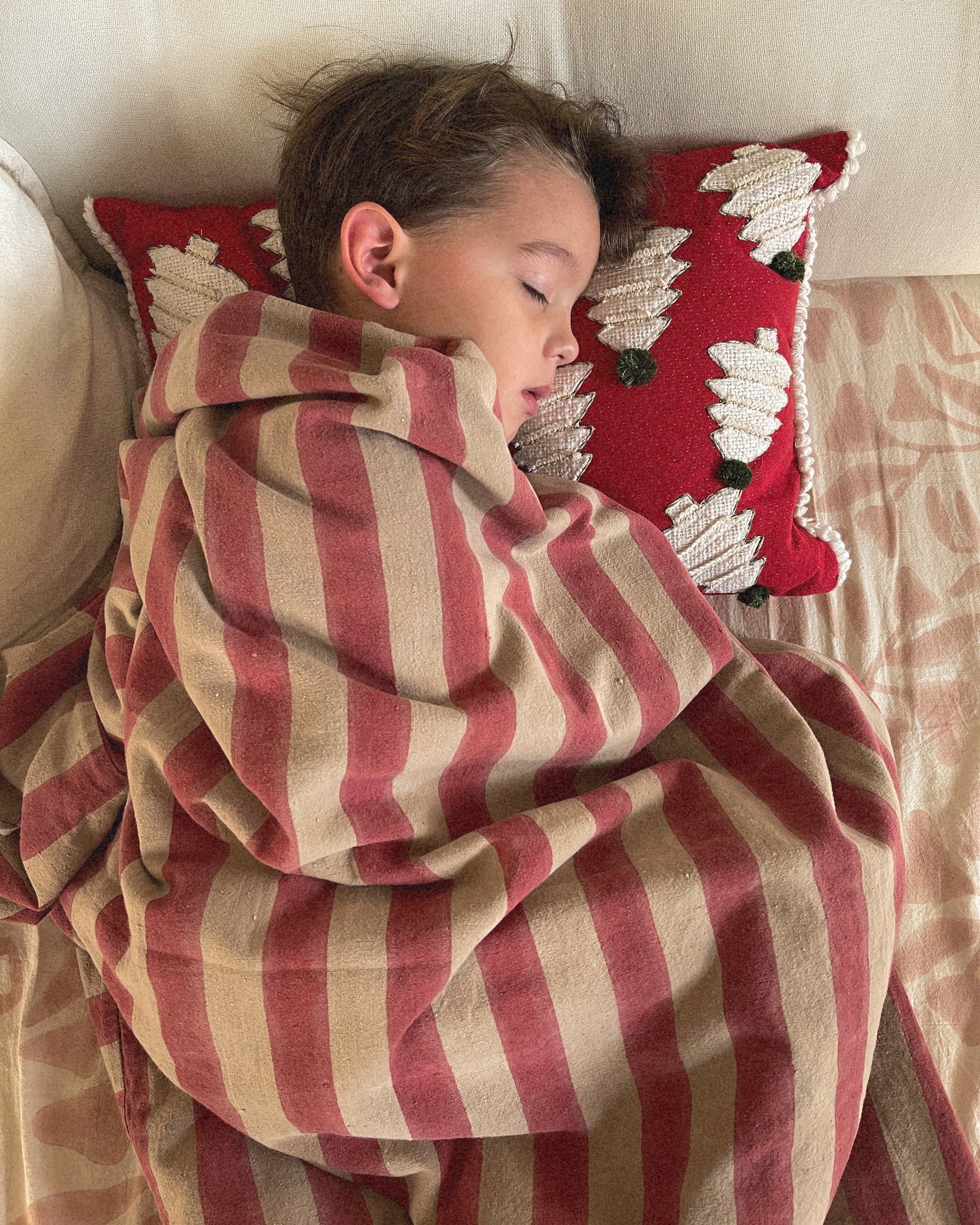 Block Printed Stripe Coverlet Linen