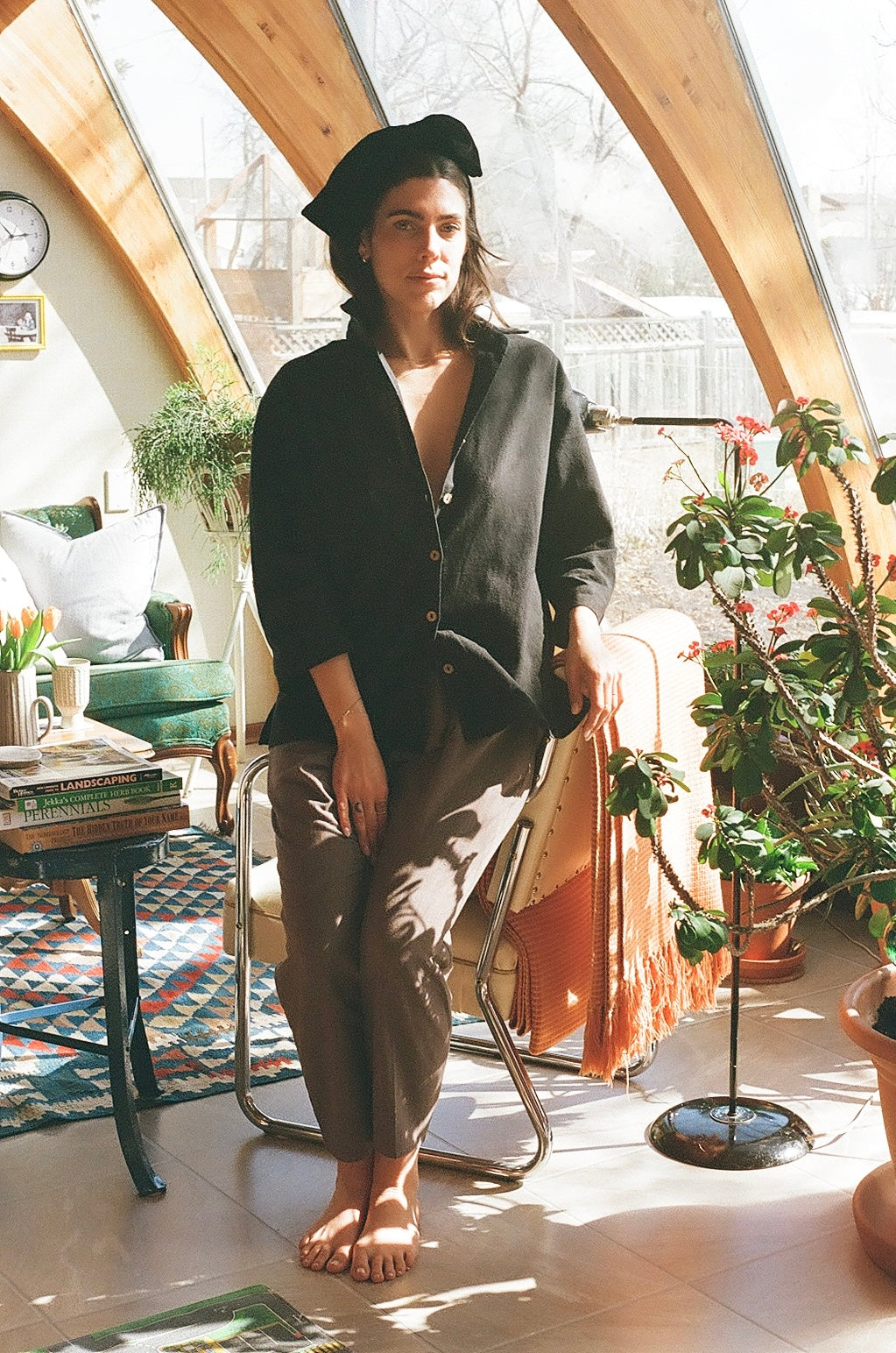 Brown Deck Pants in Handwoven Cotton, Bark