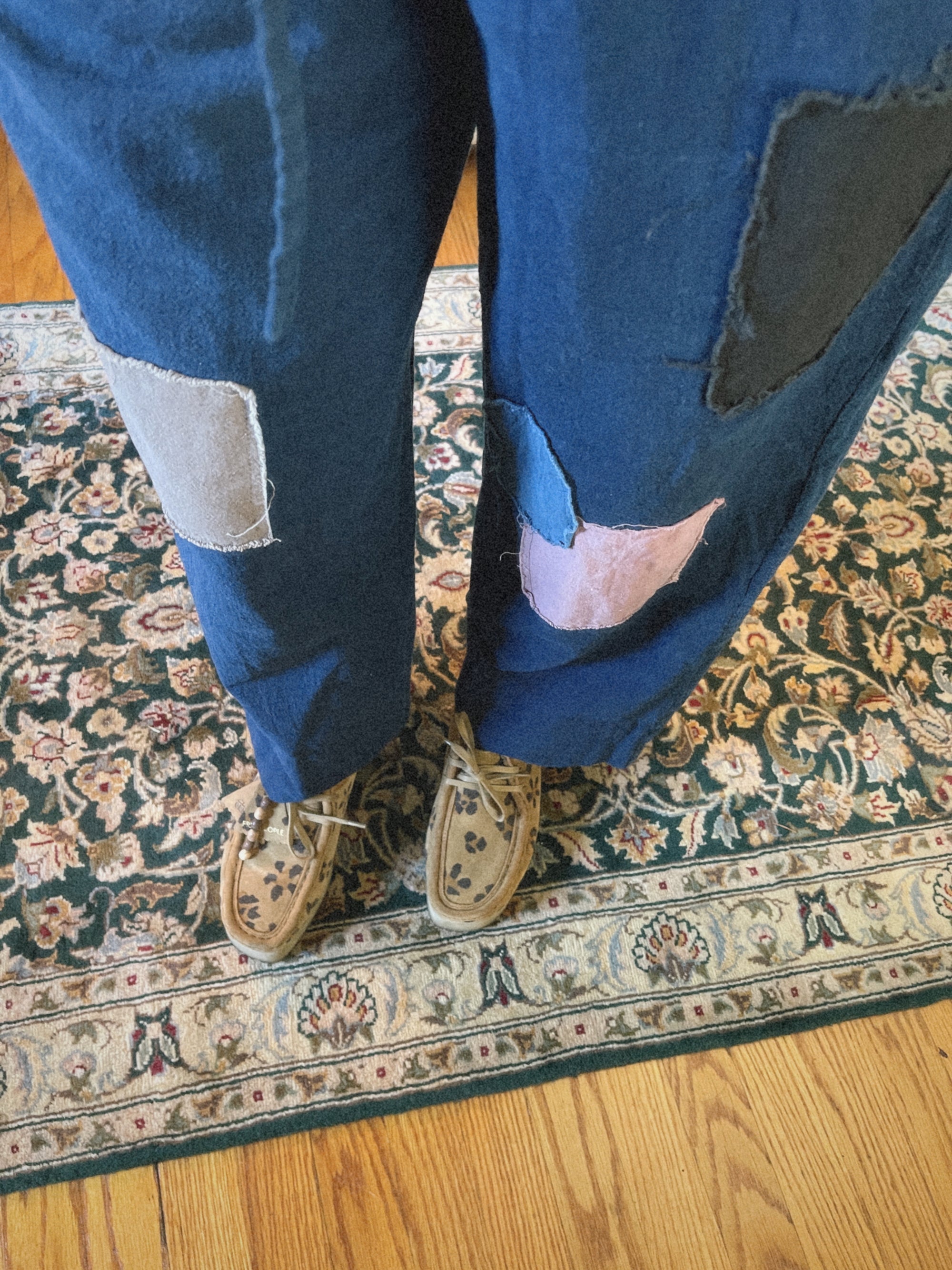 Indigo Cotton Pants with Patches by PO-EM