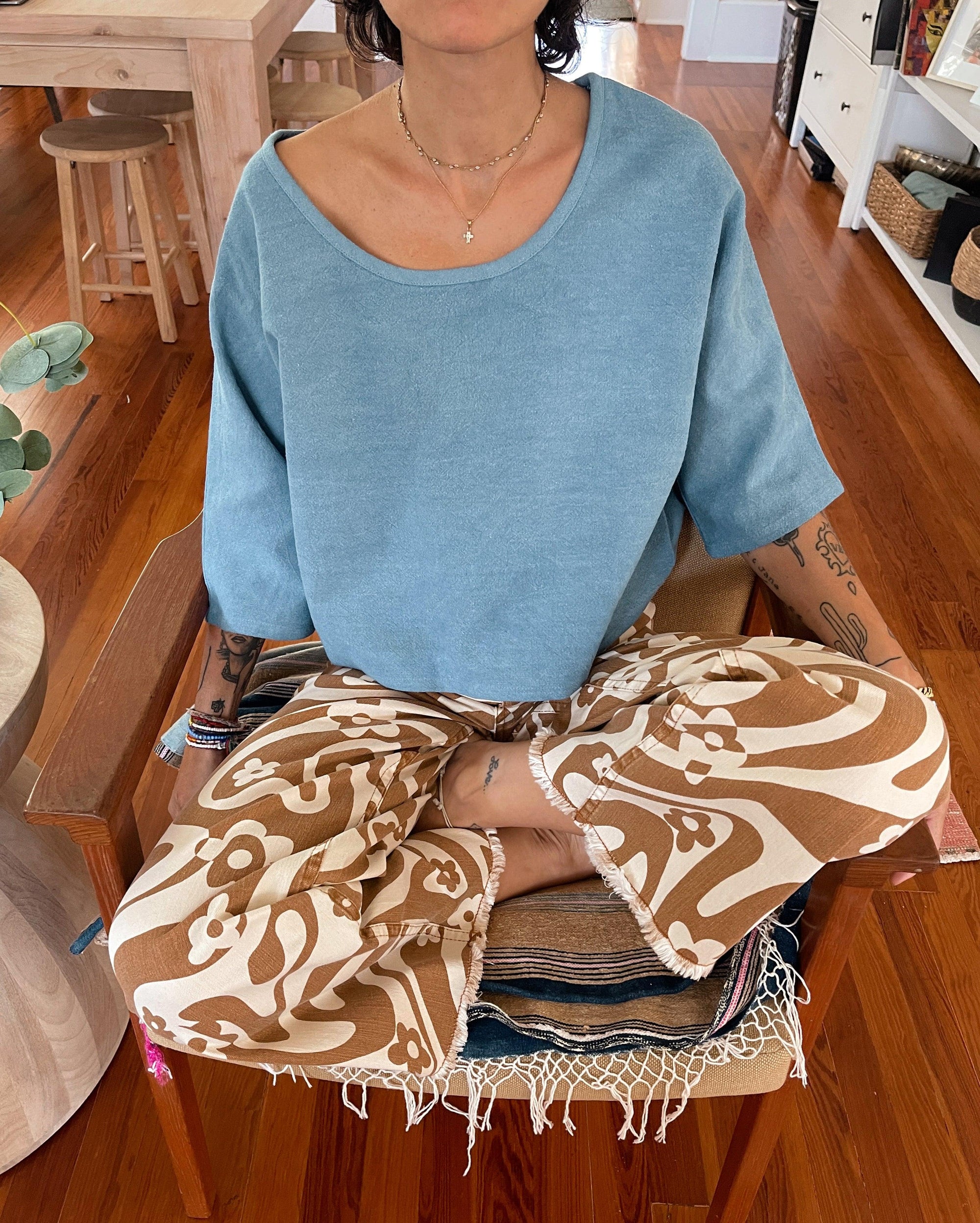 The Maker Top Blouse in Handloom Indigo Blue Cotton