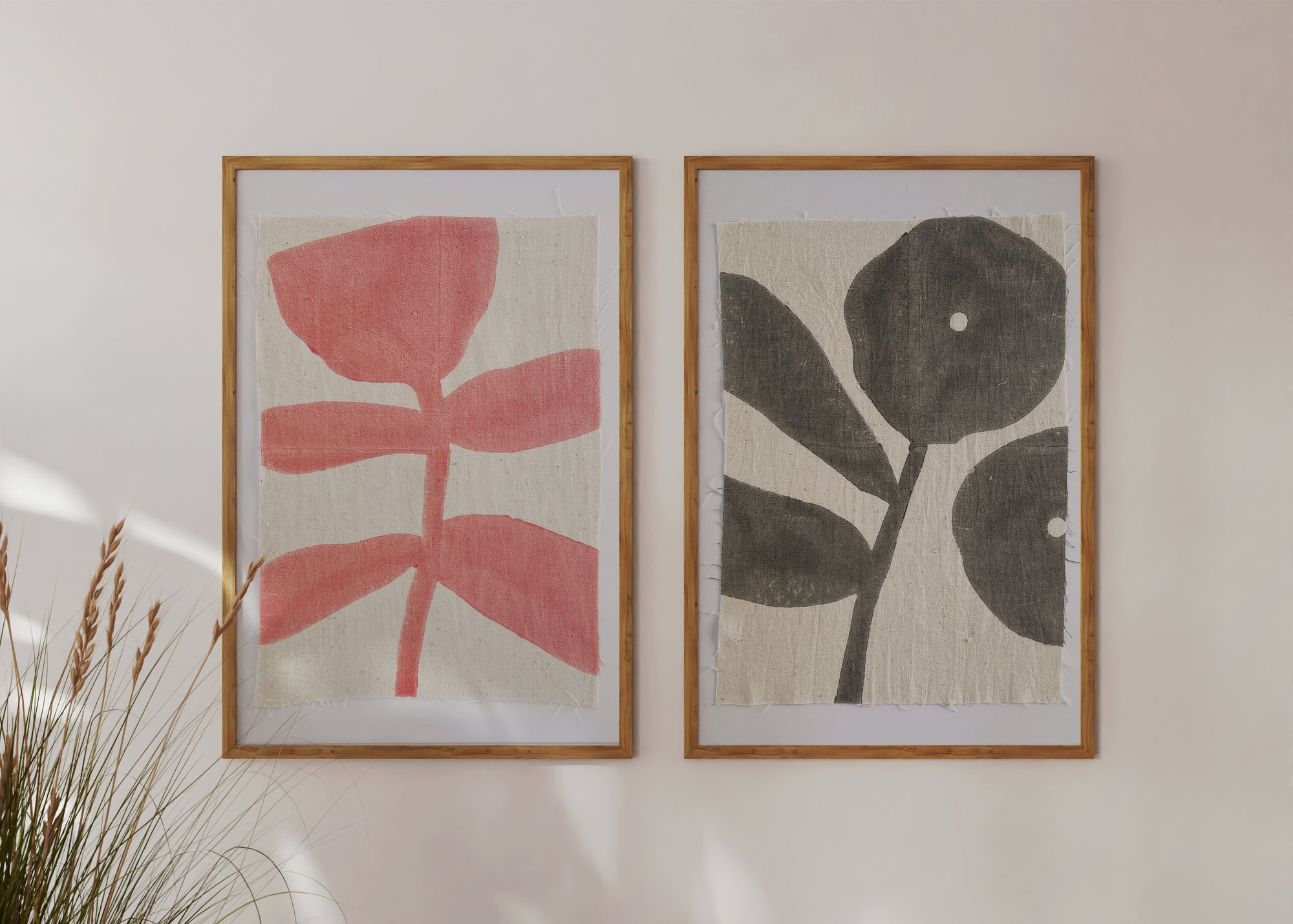 BLOCK PRINT ART | pink plant