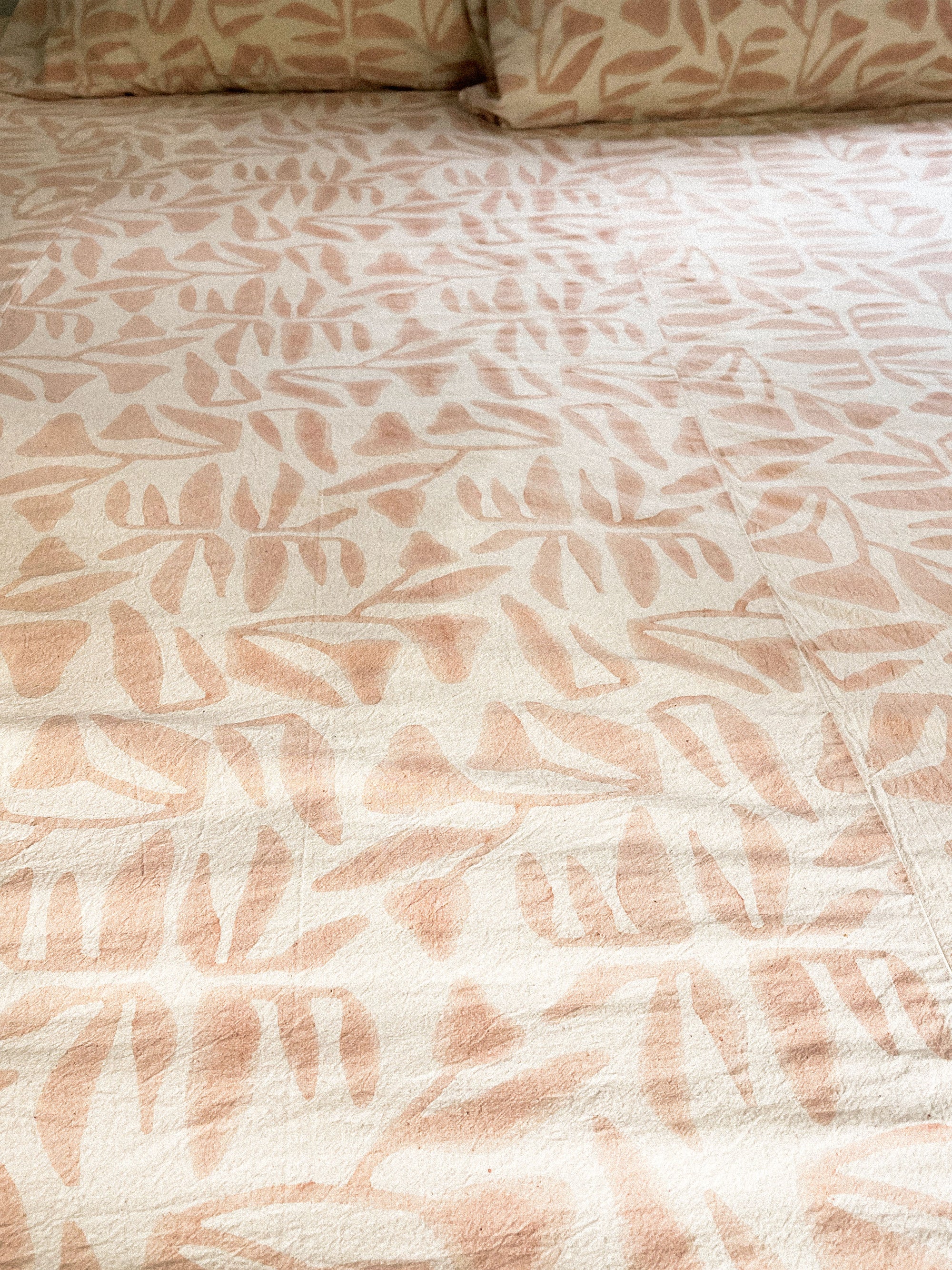 Botanical Block Print Sheet Coverlet: Natural Cotton