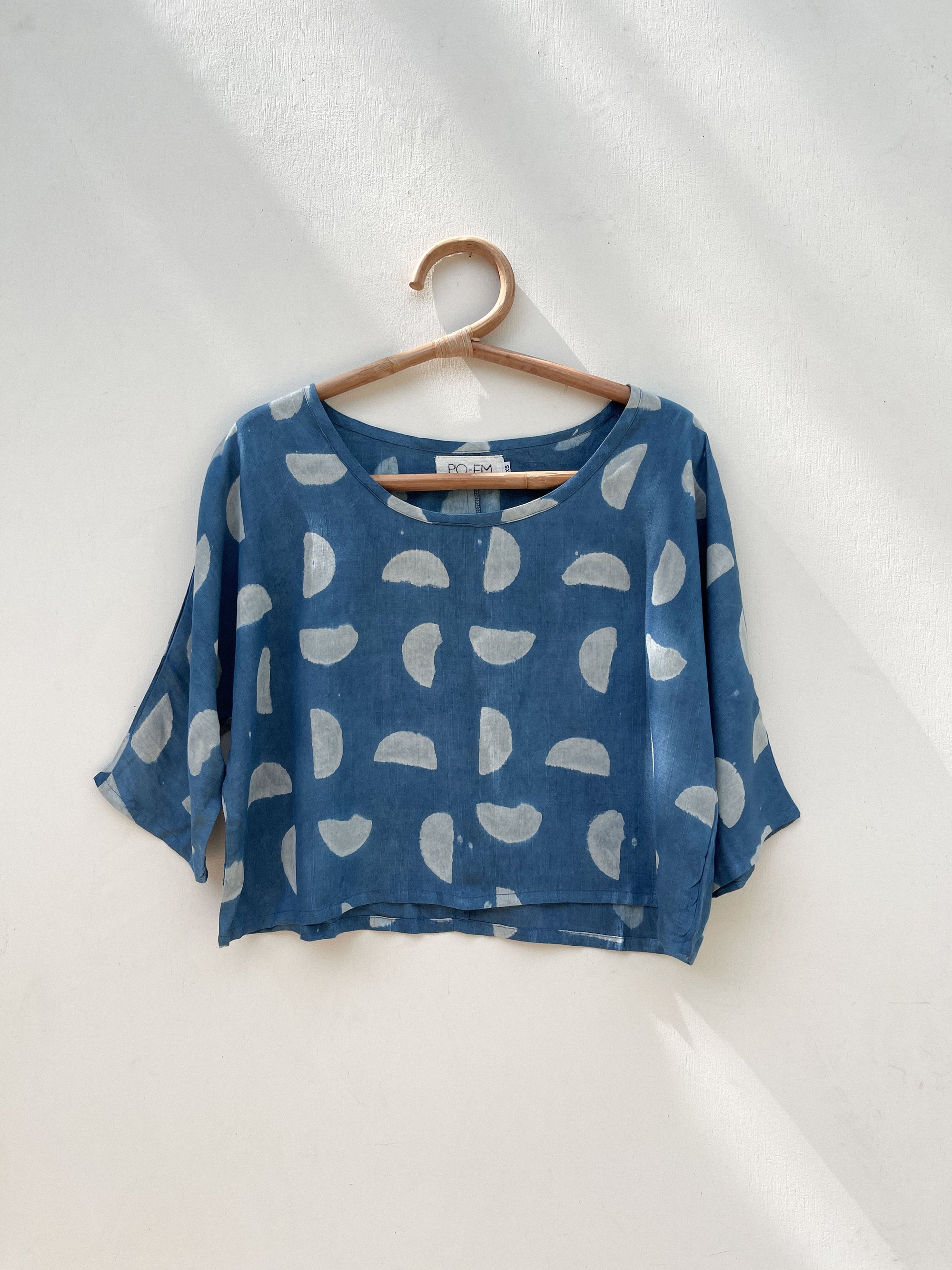 Indigo Block-print Silky Maker Top in Setting Suns