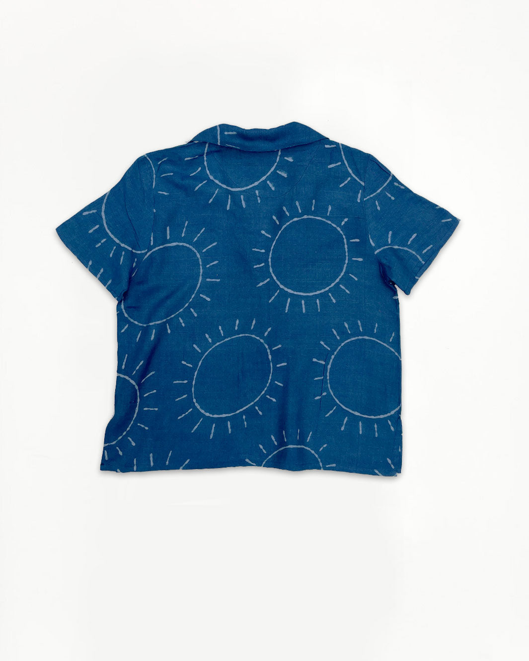 PO-EM silk cotton Utile Top button down with indigo sun pattern block print