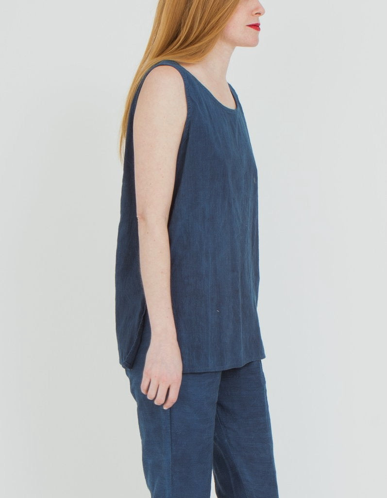 Long Cotton Tank Top in Deep Indigo