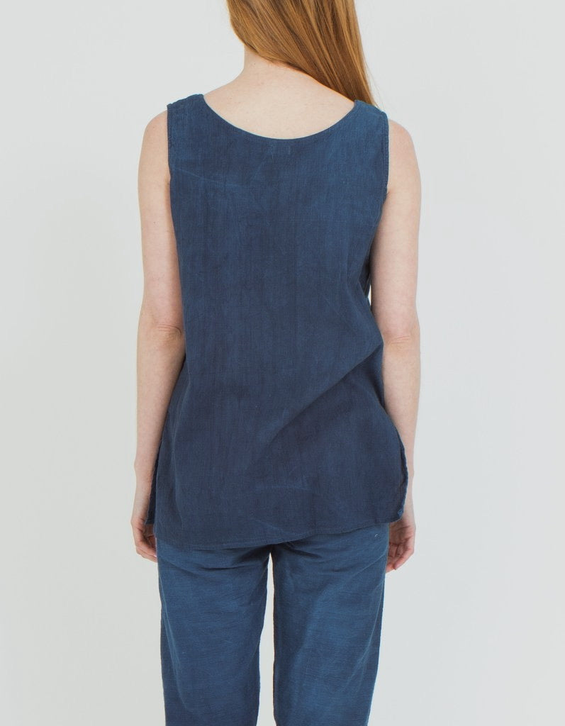 Long Cotton Tank Top in Deep Indigo