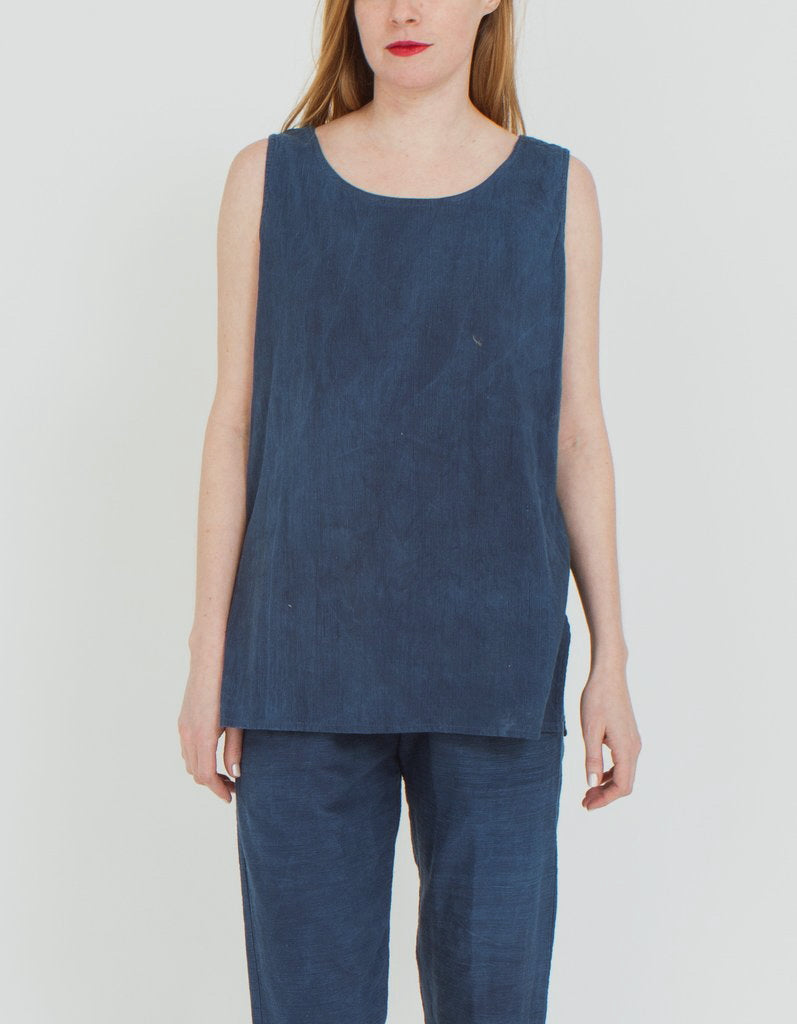 Long Cotton Tank Top in Deep Indigo