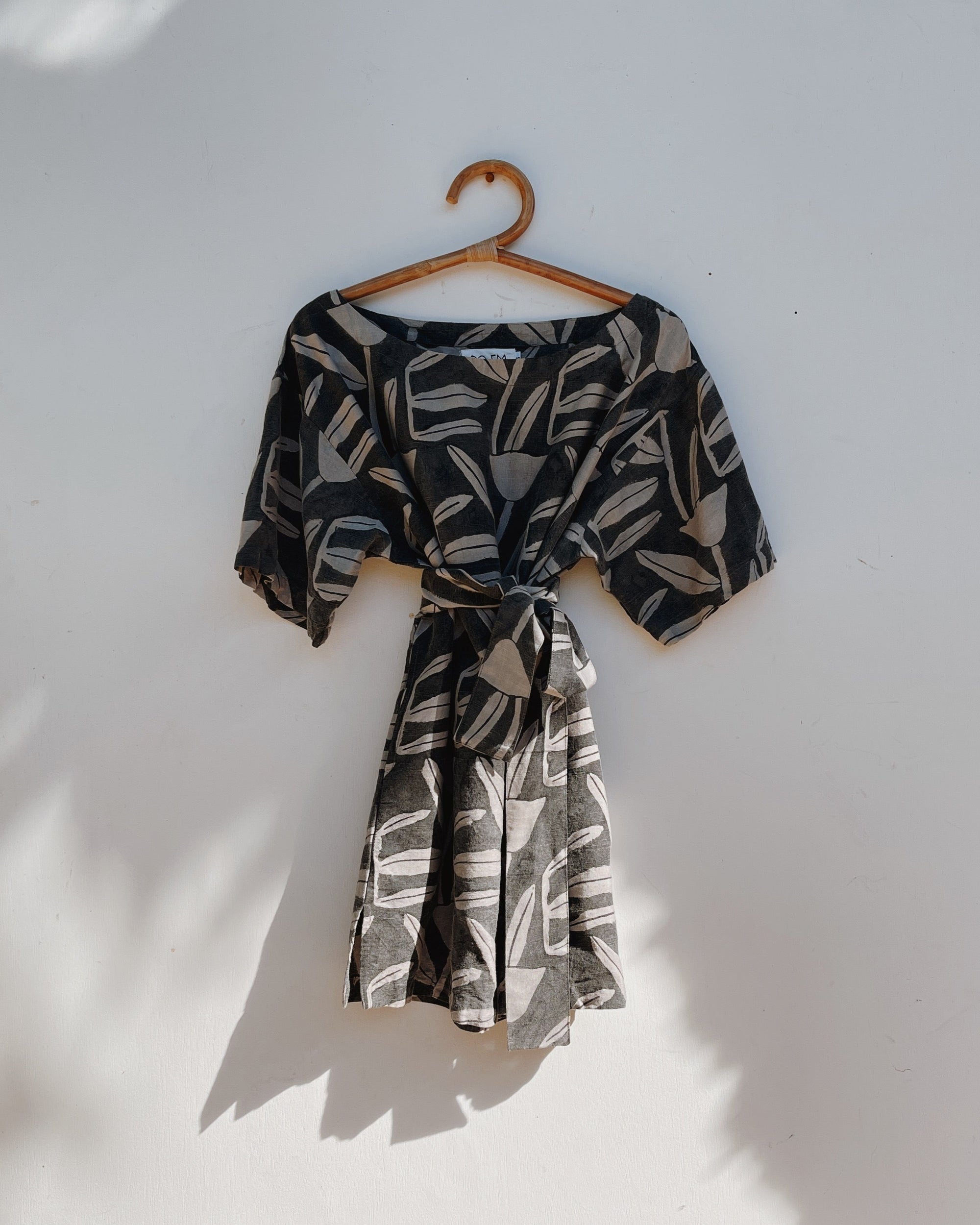 PO-EM Silk Party Dress with Sash -Tulipano Block-Print