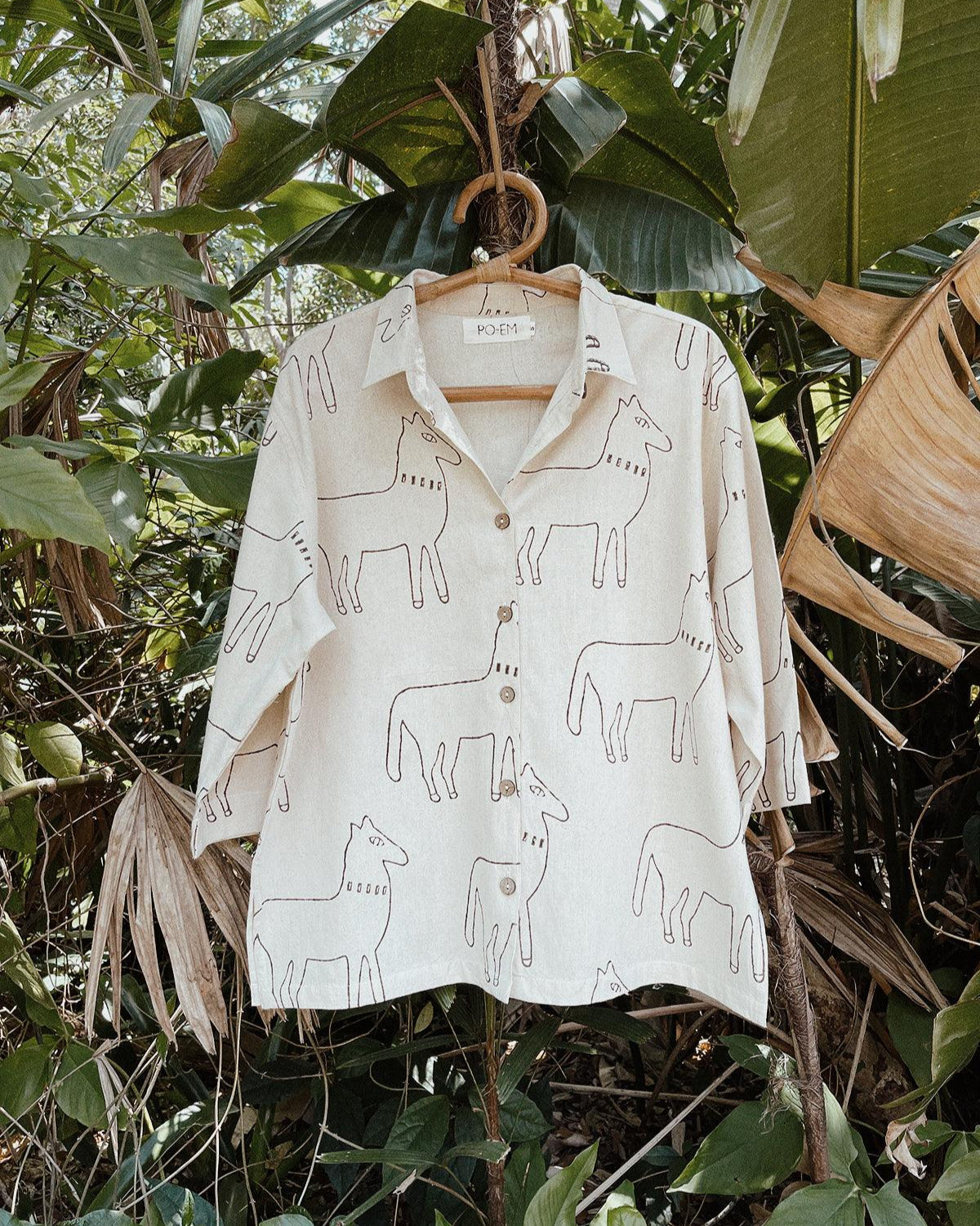 The Casa Top Button Down in Dusty Block Print