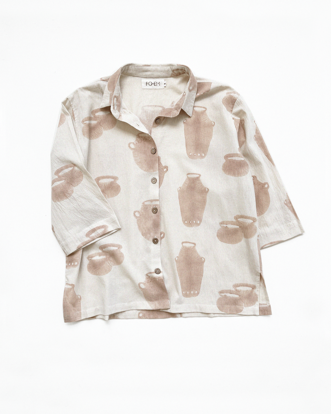 PO-EM Cotton Button Down Top in Jug Block Print