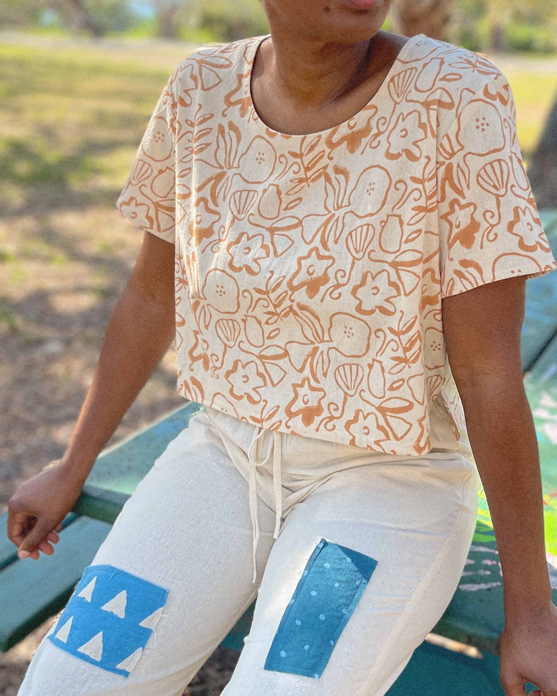 Seashell Block Print Cotton Crop Top