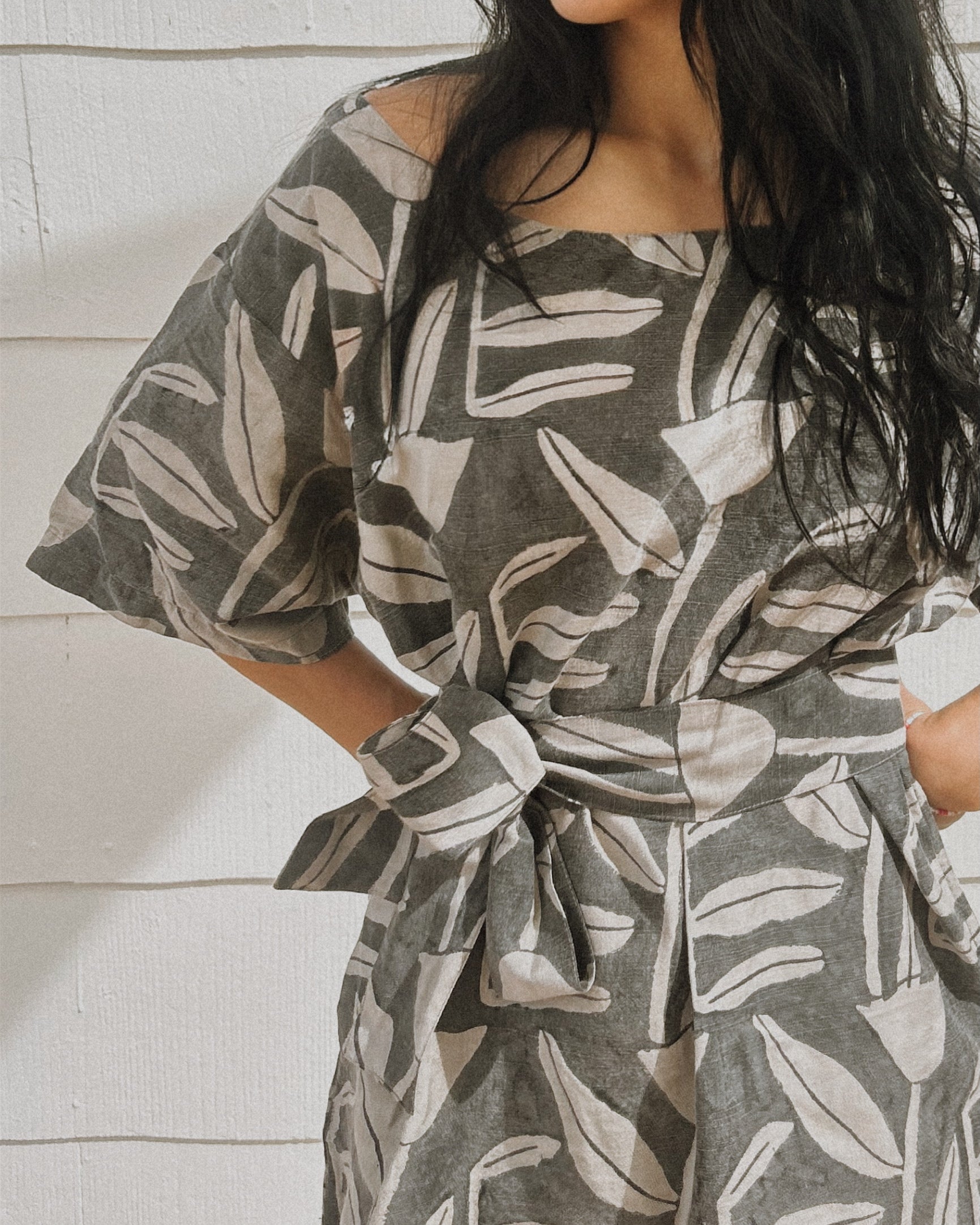 Silky Block-Print Tulipano Party Dress with Sash by PO-EM