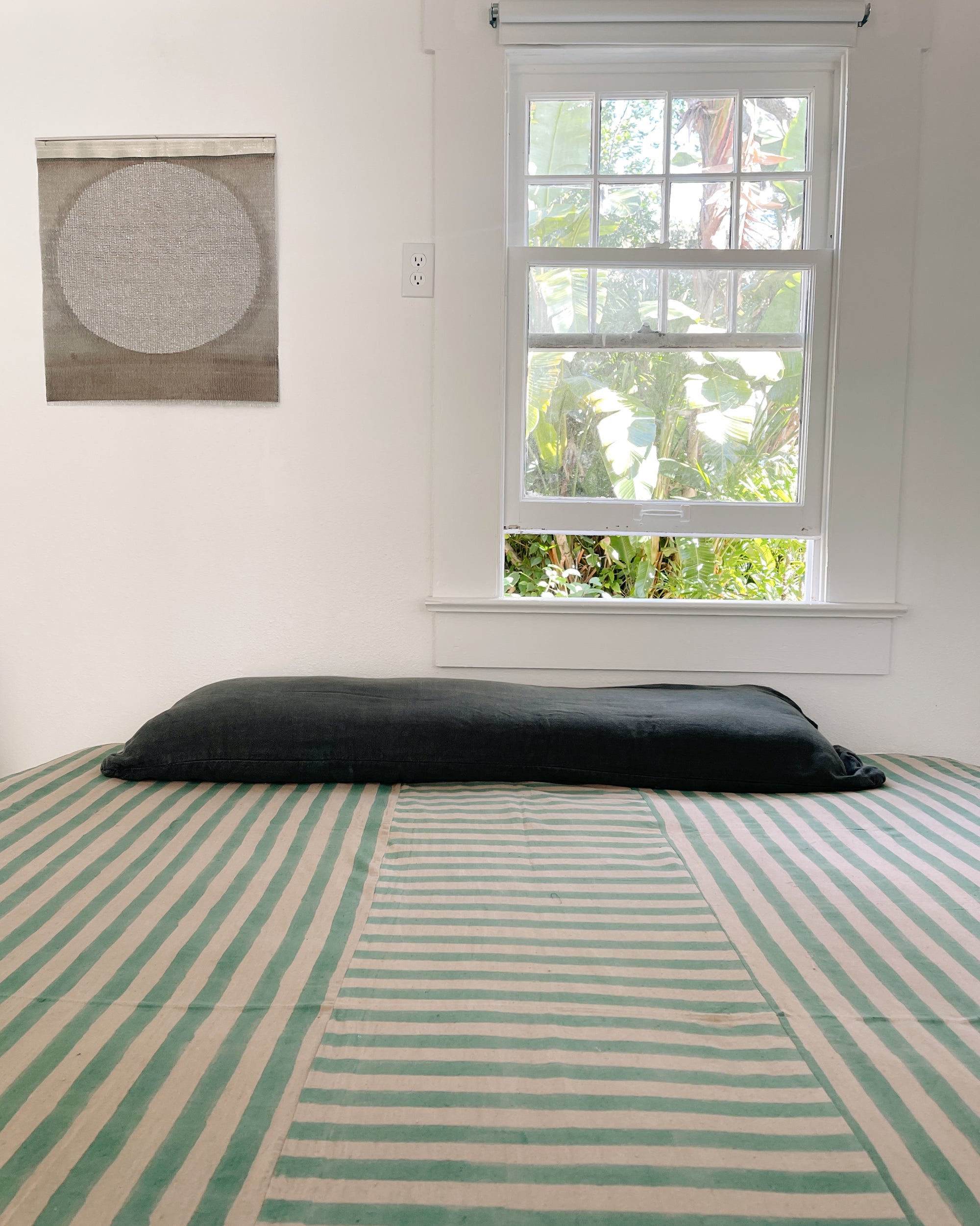 Stripe Coverlet in Seastripe Blockprint: Handwoven Natural Dye Cotton