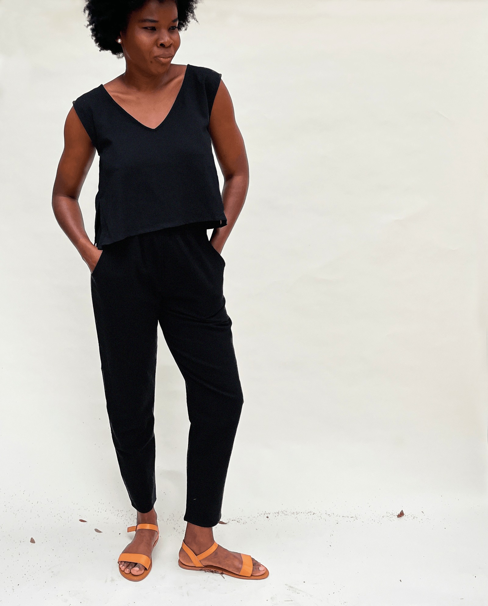 Tank Handloom Blouse Top in New Moon Black