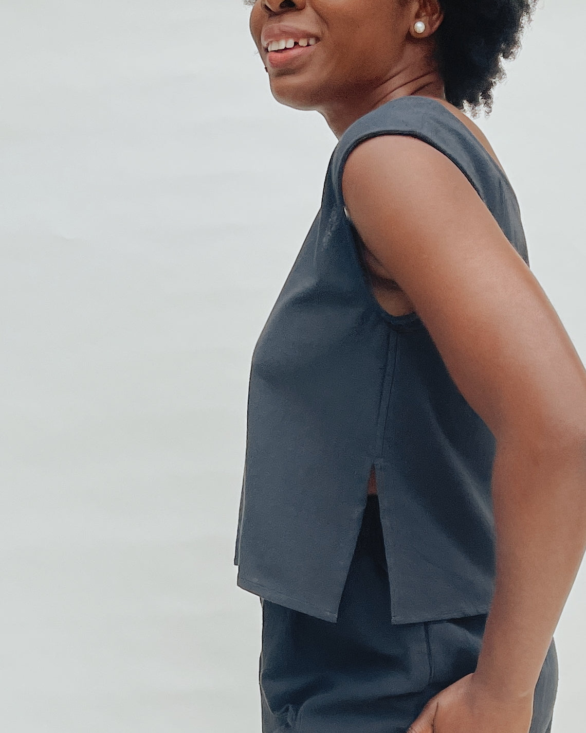 Tank Handloom Blouse Top in New Moon Black