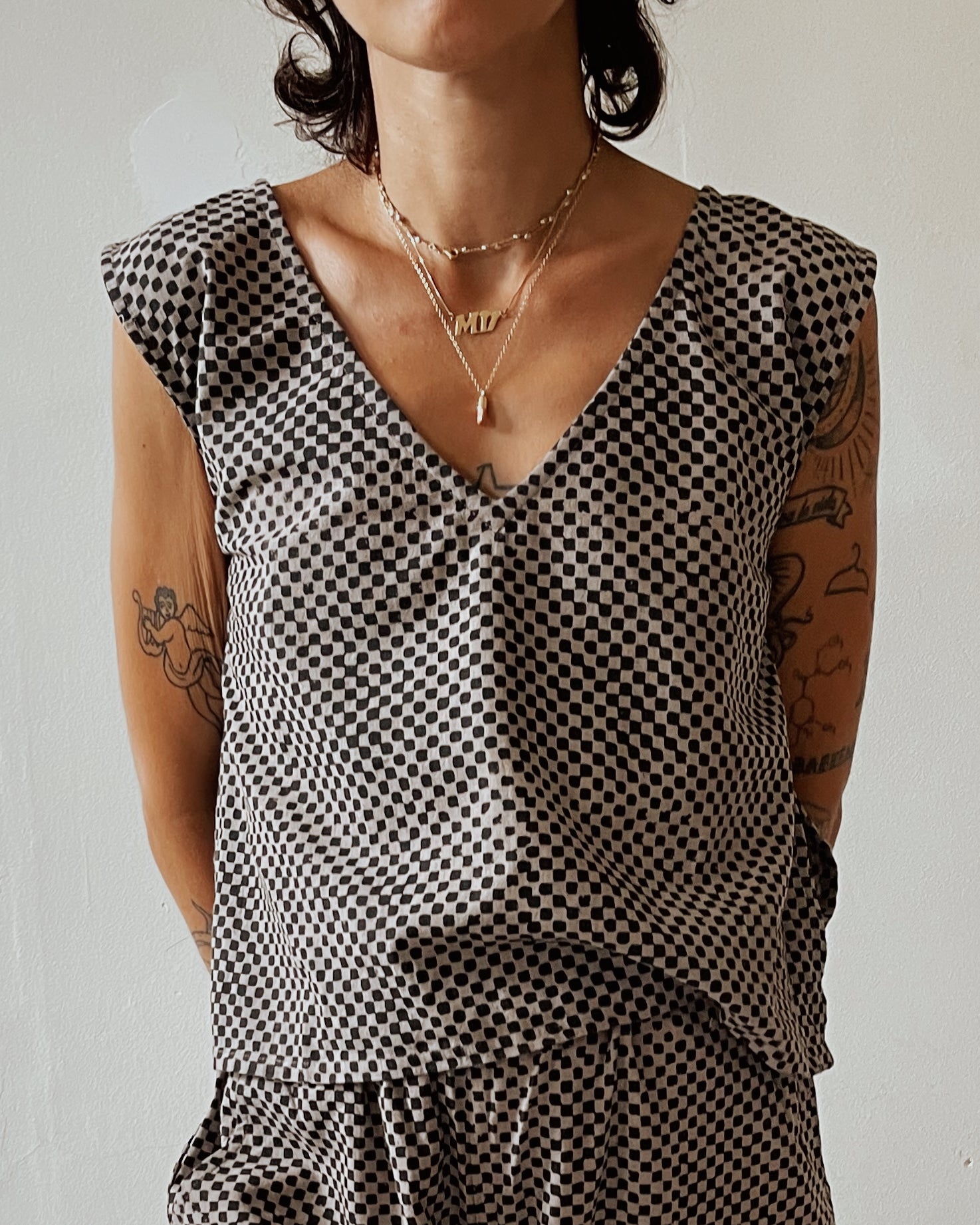 Handloom Blouse Tank Top in Mosaic Checkered