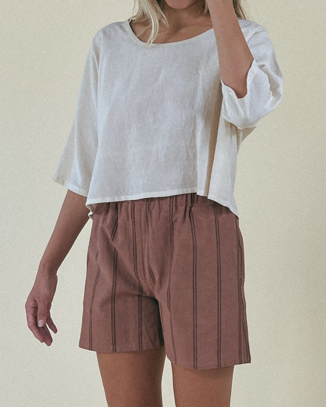Cotton Ladybug Shorts in Striped Terra Natural Dye