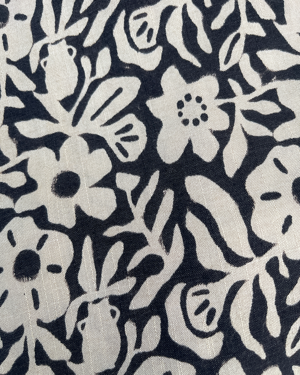 White floral and leaf pattern on a black background