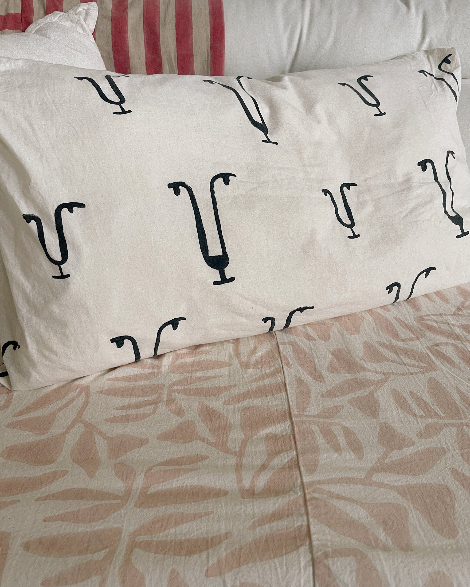 Gatta Cat Block Print King Pillow Sham: Natural Cotton