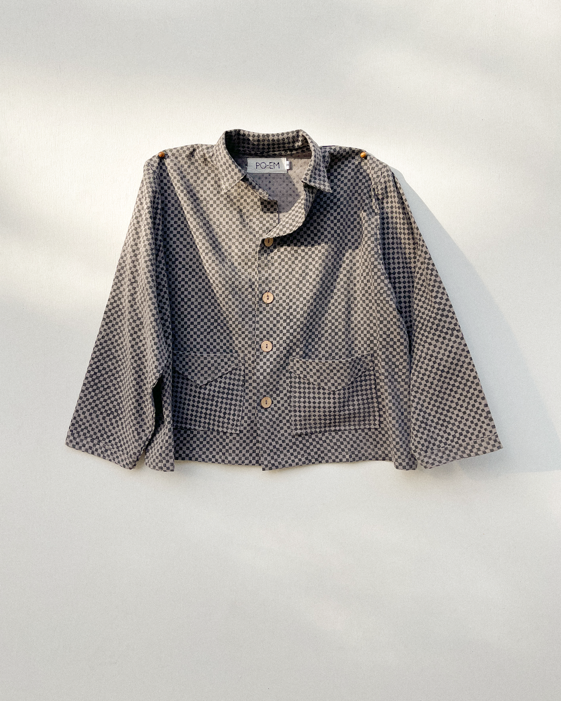 Handwoven Cotton Eli Jacket in Mosaic Block-print
