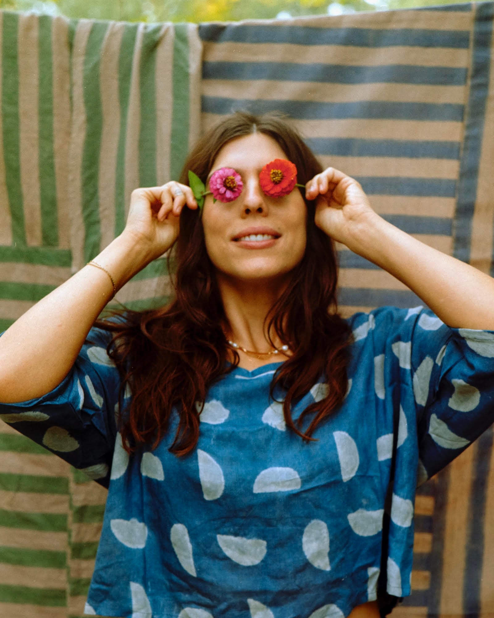 Indigo Block-print Silky Maker Top in Setting Suns