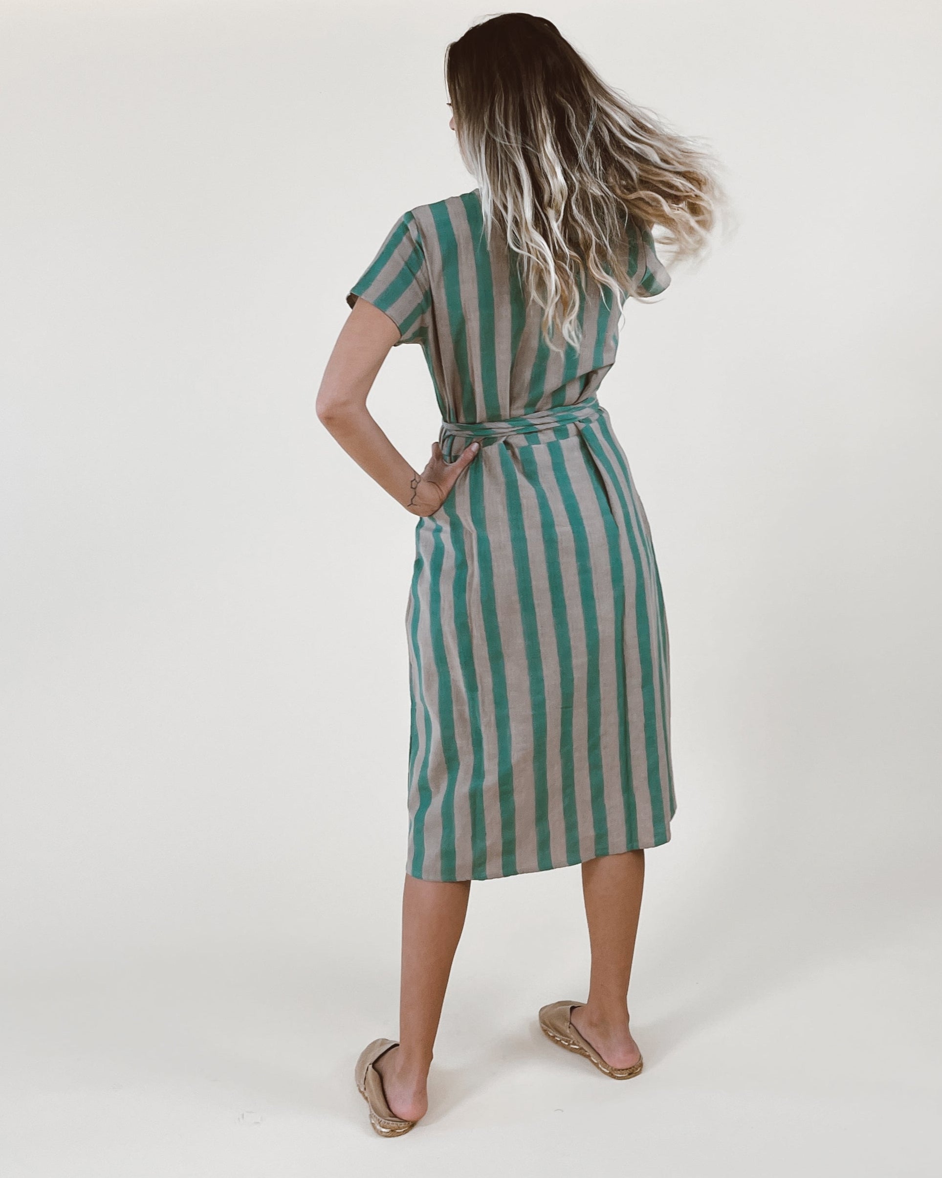 Ode Wrap Dress in Stripe Seastripe