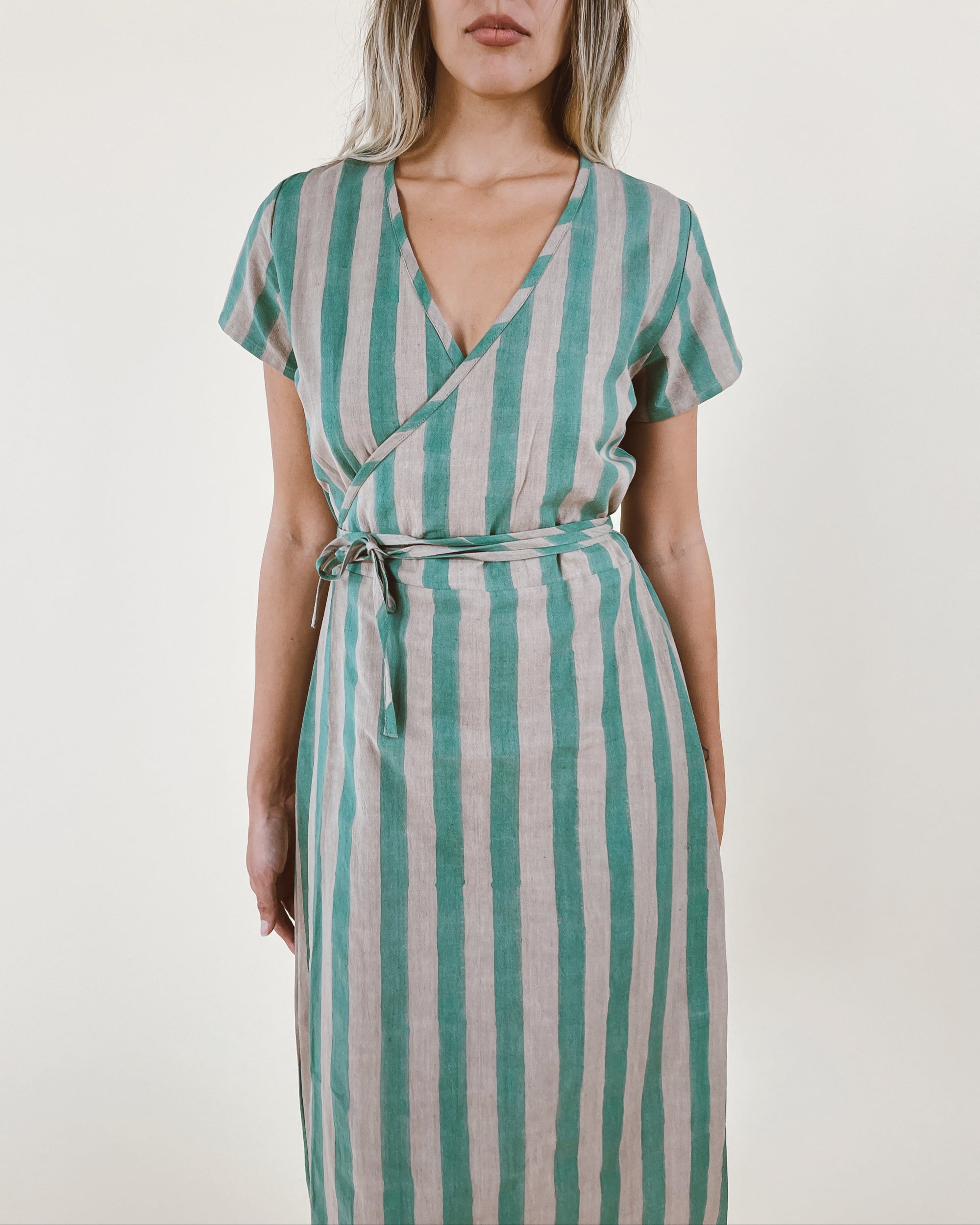 Ode Wrap Dress in Stripe Seastripe