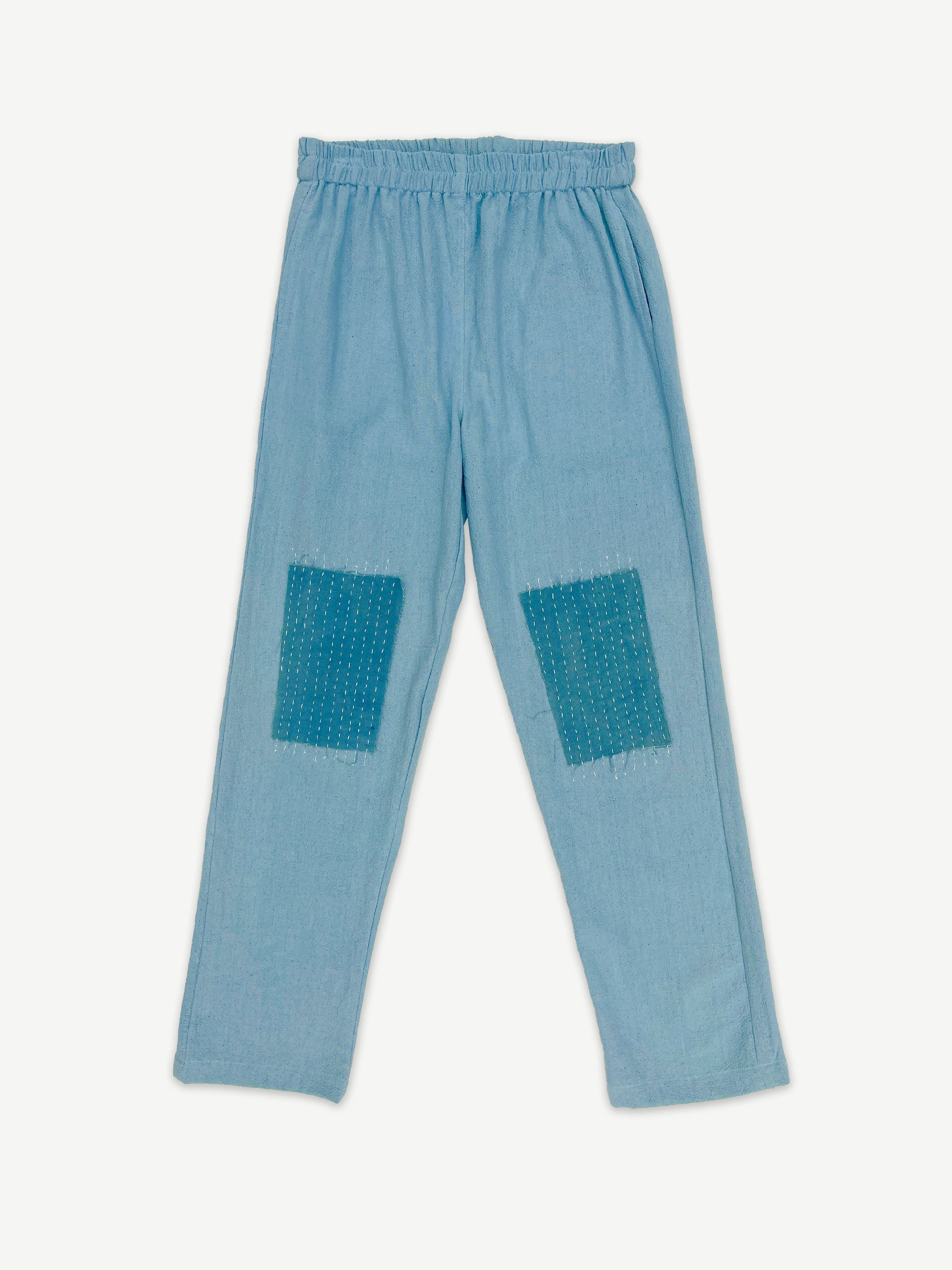 Patched Indigo Lounger Pants with Hand-Stitching