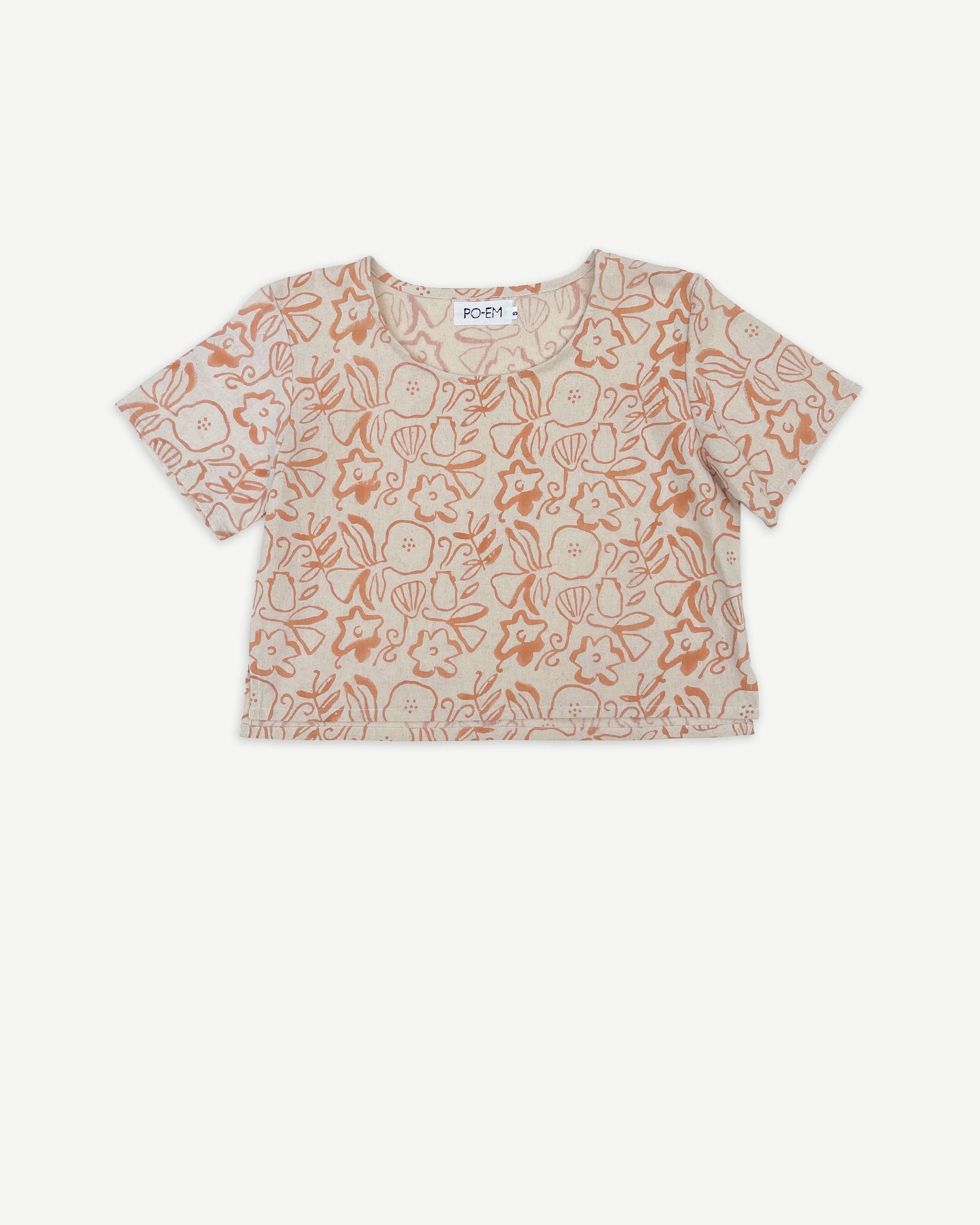 Seashell Block Print Cotton Crop Top