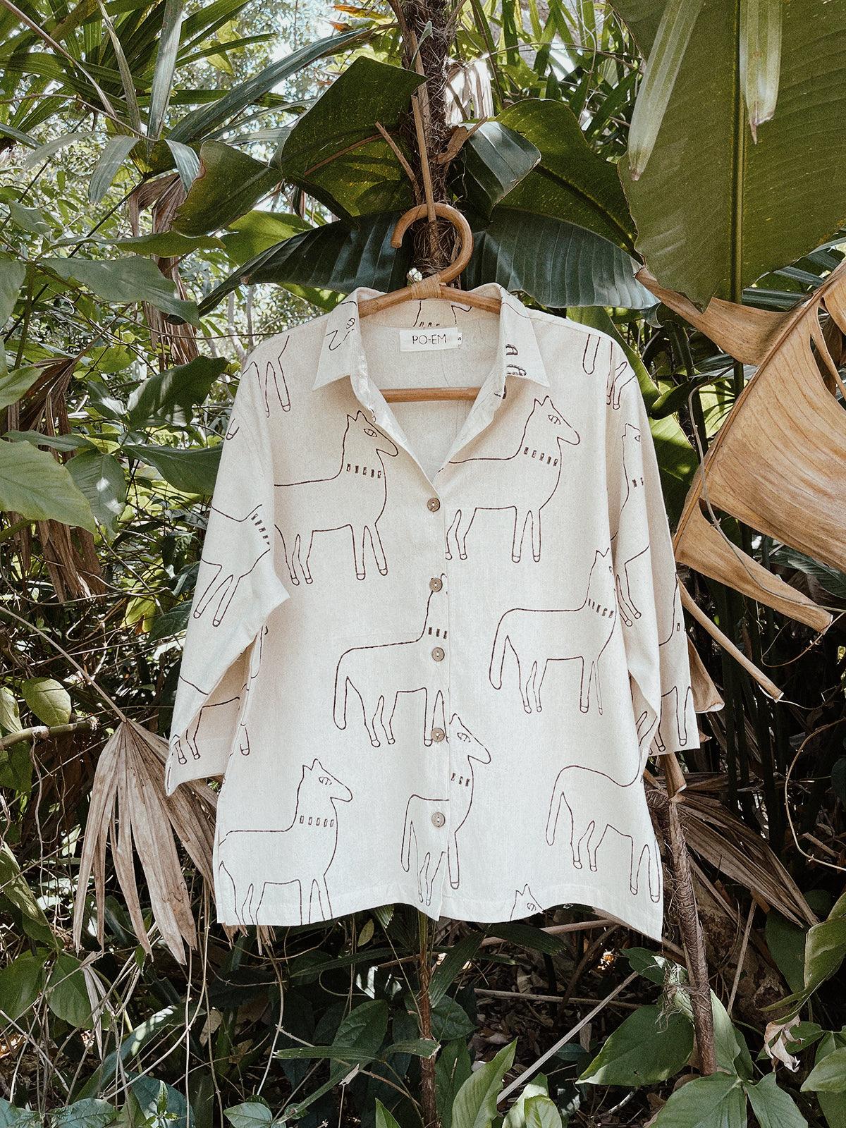 The Casa Top Button Down in Dusty Block Print