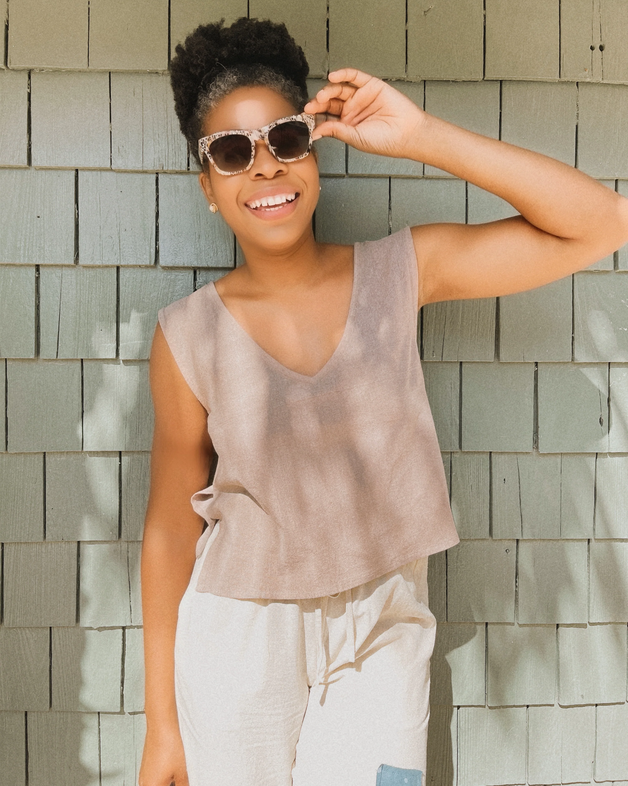 Handloom Blouse Tank Top in Bark-Brown