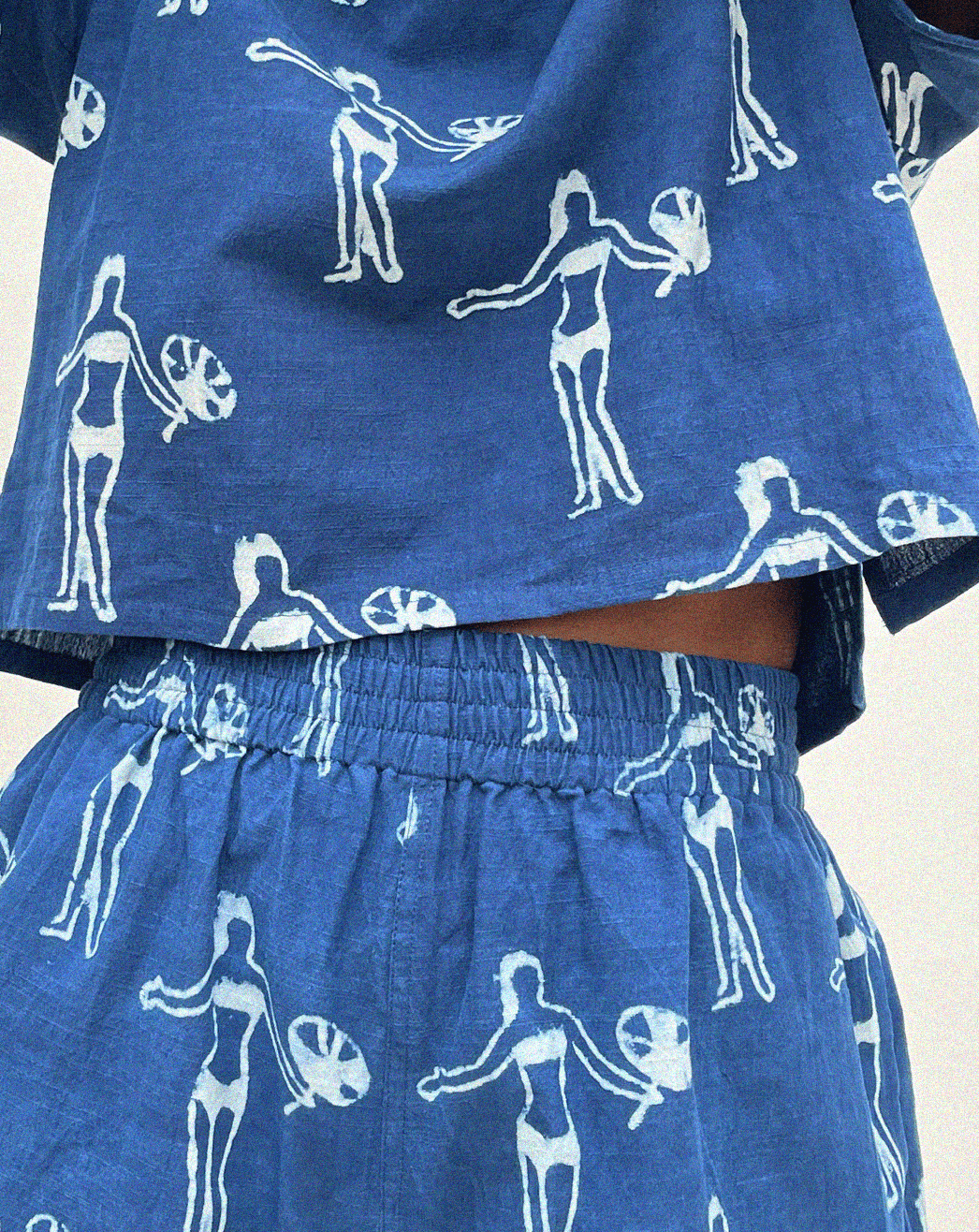 PO-EM Crop Top in handwoven block-printed indigo villa