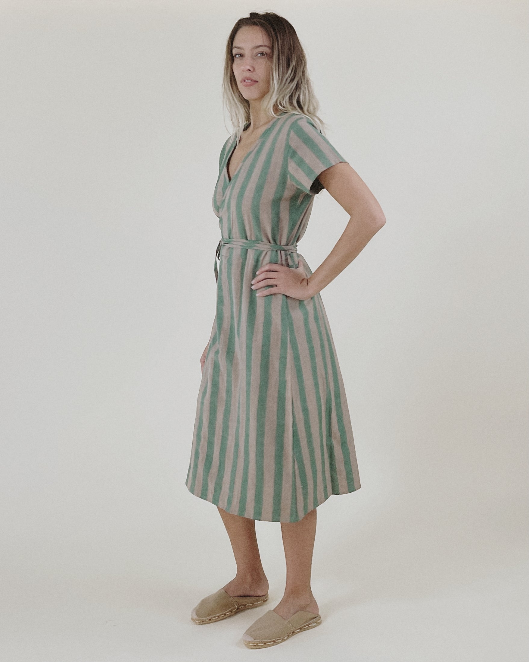 Ode Wrap Dress in Stripe Seastripe