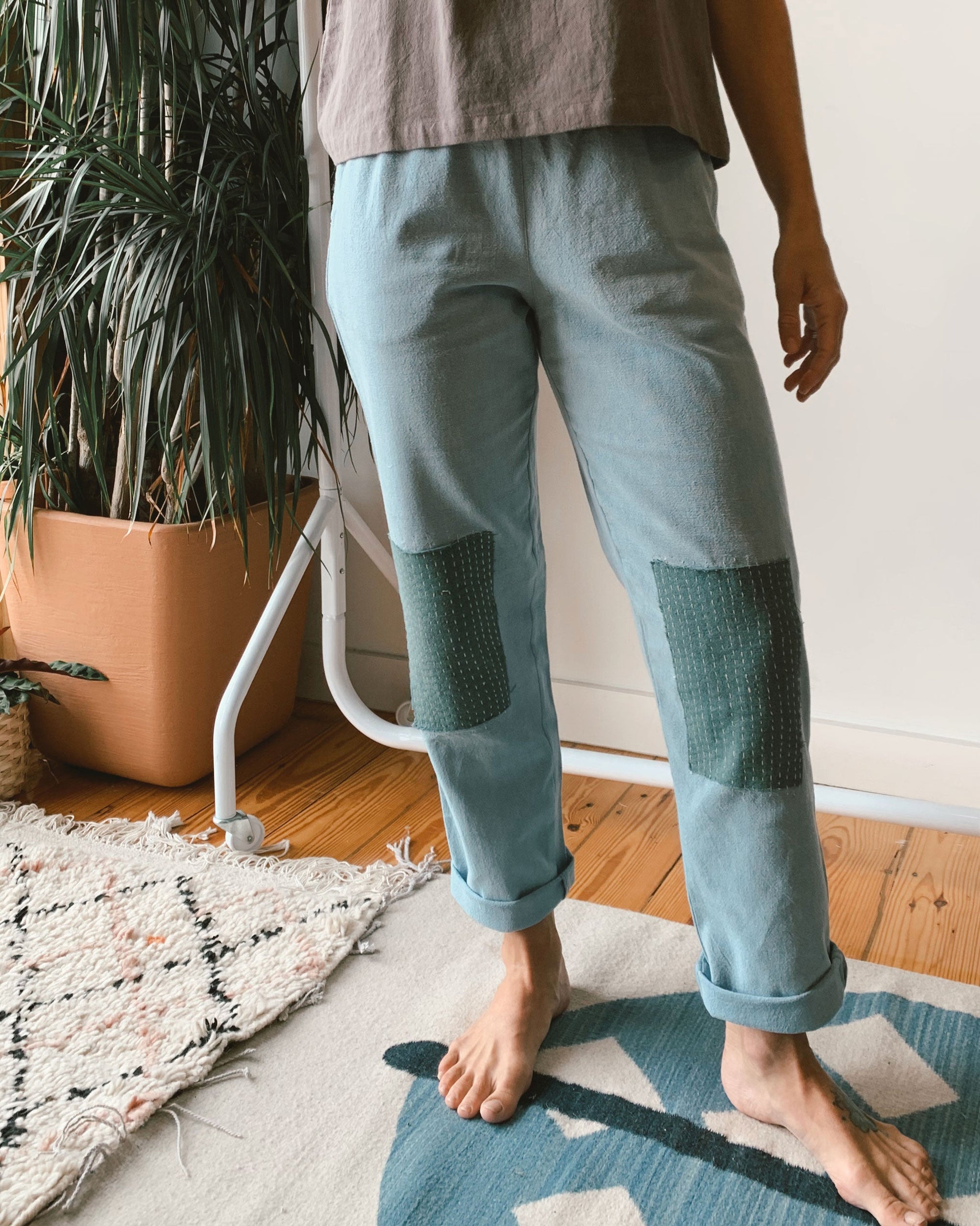 PO-EM Indigo Lounger Pants with Hand-Stitching