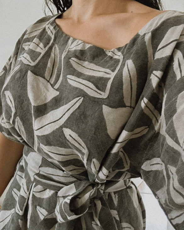 Silky Block-Print Tulipano Party Dress with Sash by PO-EM