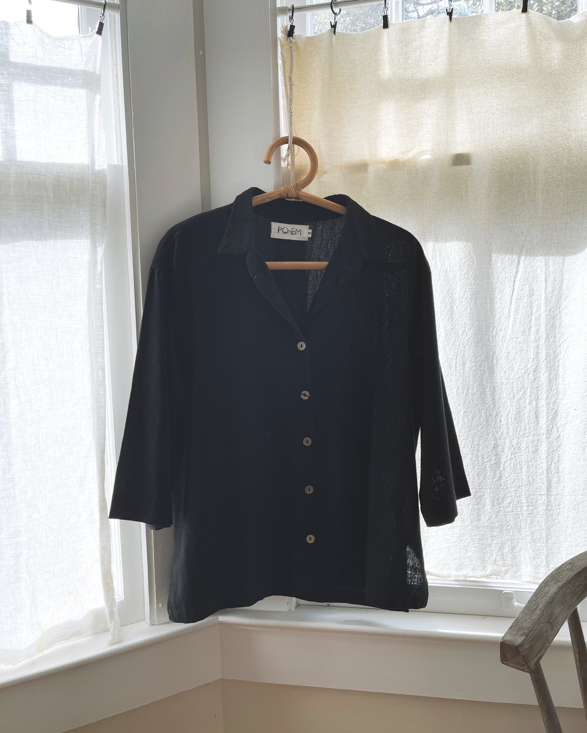 The Casa Top Cotton Button Down in New Moon Black 