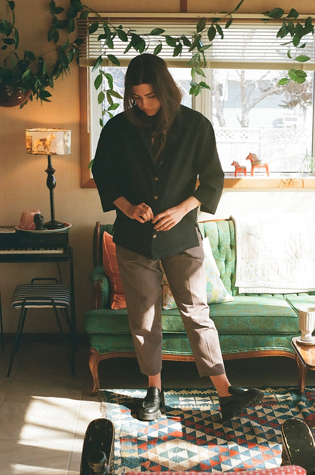 The Casa Top Cotton Button Down in New Moon Black 