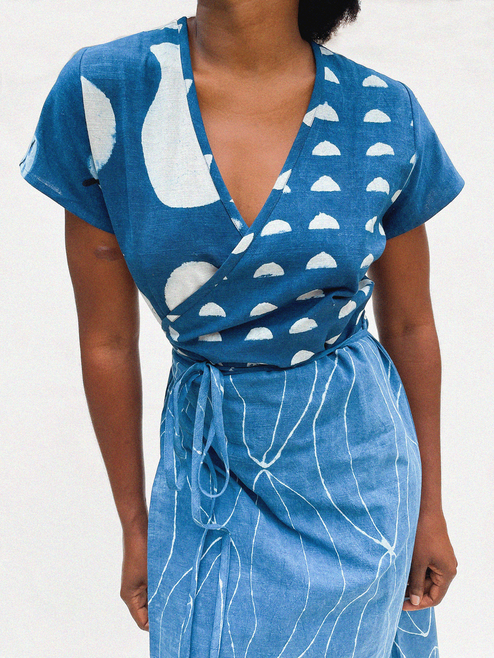 The Ode Wrap Dress in Indigo Combo